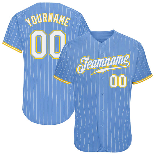 Custom Light Blue White Pinstripe White-Gold Authentic Baseball Jersey - Sky-Custom