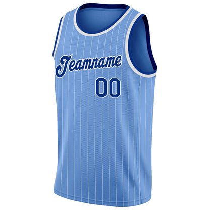Custom Light Blue White Pinstripe Royal-White Authentic Basketball Jersey - Sky-Custom