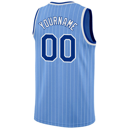 Custom Light Blue White Pinstripe Royal-White Authentic Basketball Jersey - Sky-Custom