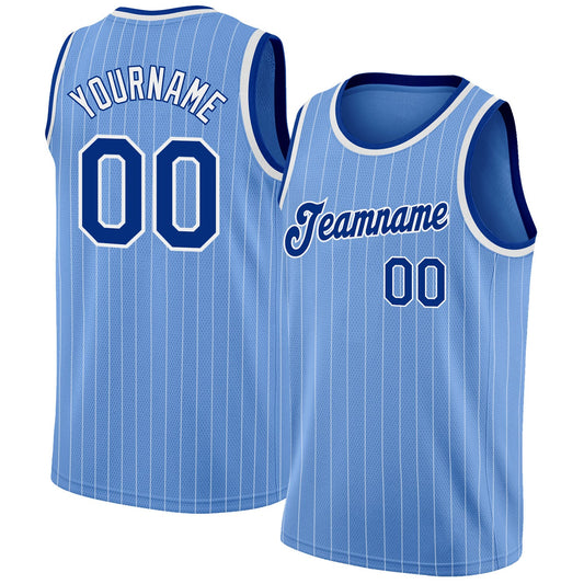 Custom Light Blue White Pinstripe Royal-White Authentic Basketball Jersey - Sky-Custom
