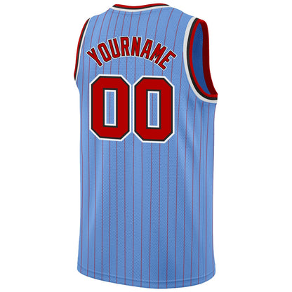 Custom Light Blue Red Pinstripe Red-Black Authentic Basketball Jersey - Sky-Custom