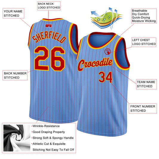 Custom Light Blue Red Pinstripe Red-Gold Authentic Basketball Jersey - Sky-Custom