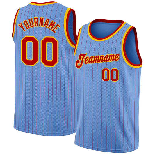 Custom Light Blue Red Pinstripe Red-Gold Authentic Basketball Jersey - Sky-Custom