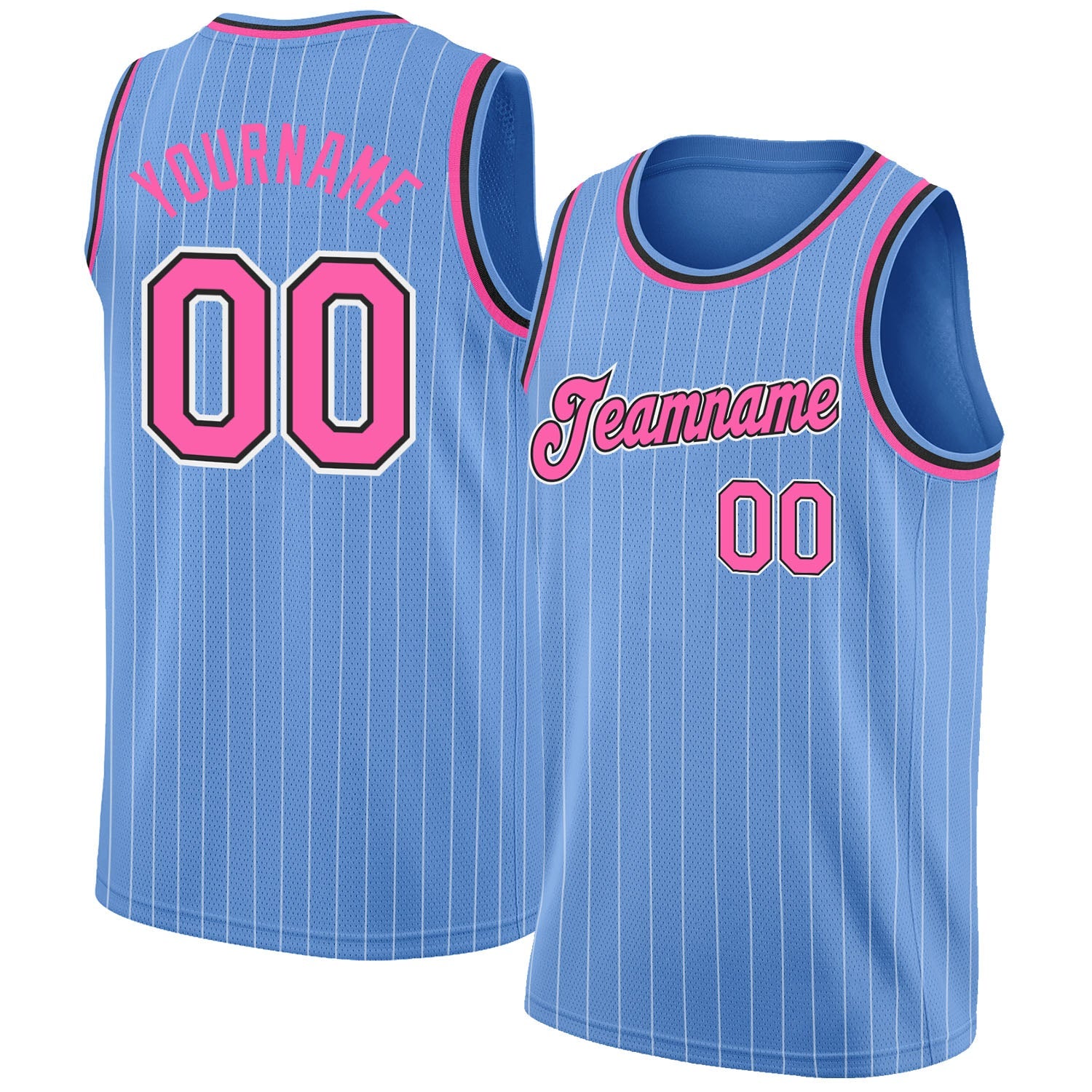 Custom Light Blue White Pinstripe Pink-Black Authentic Basketball Jersey - Sky-Custom