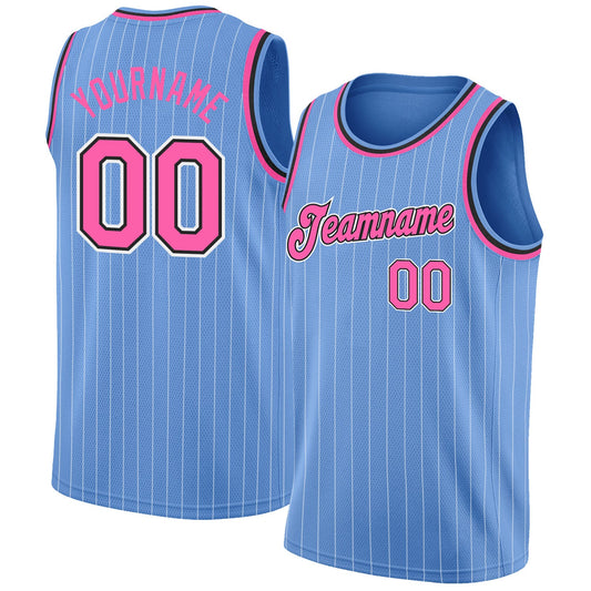 Custom Light Blue White Pinstripe Pink-Black Authentic Basketball Jersey - Sky-Custom