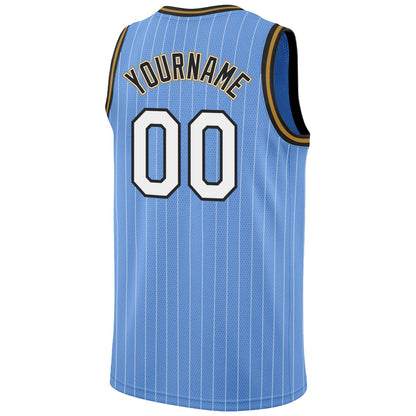 Custom Light Blue White Pinstripe White-Old Gold Authentic Basketball Jersey - Sky-Custom