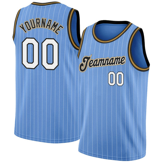 Custom Light Blue White Pinstripe White-Old Gold Authentic Basketball Jersey - Sky-Custom