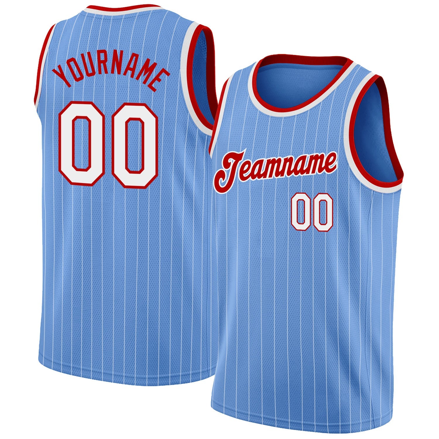 Custom Light Blue White Pinstripe White-Red Authentic Basketball Jersey - Sky-Custom