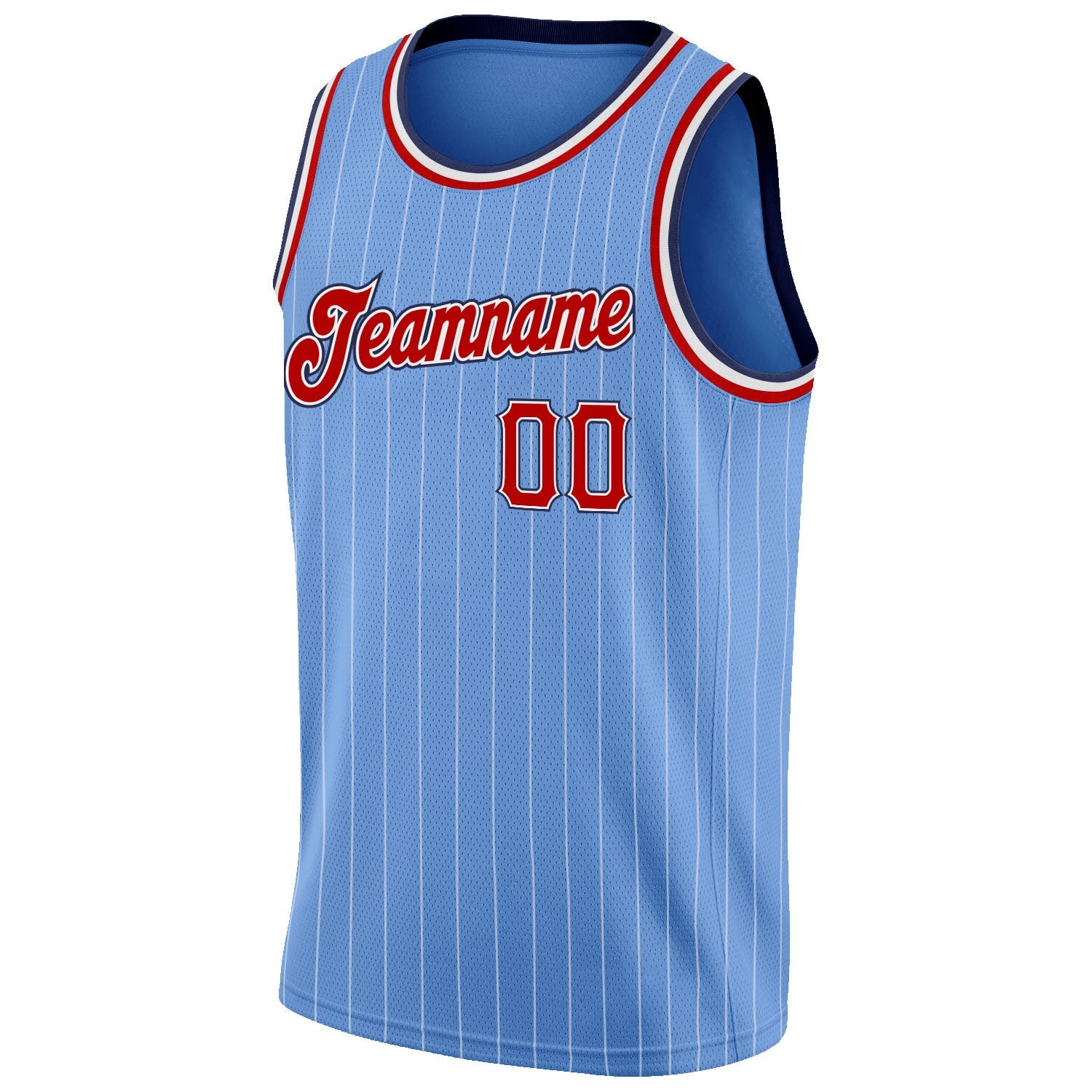 Custom Light Blue White Pinstripe Red-Navy Authentic Basketball Jersey - Sky-Custom
