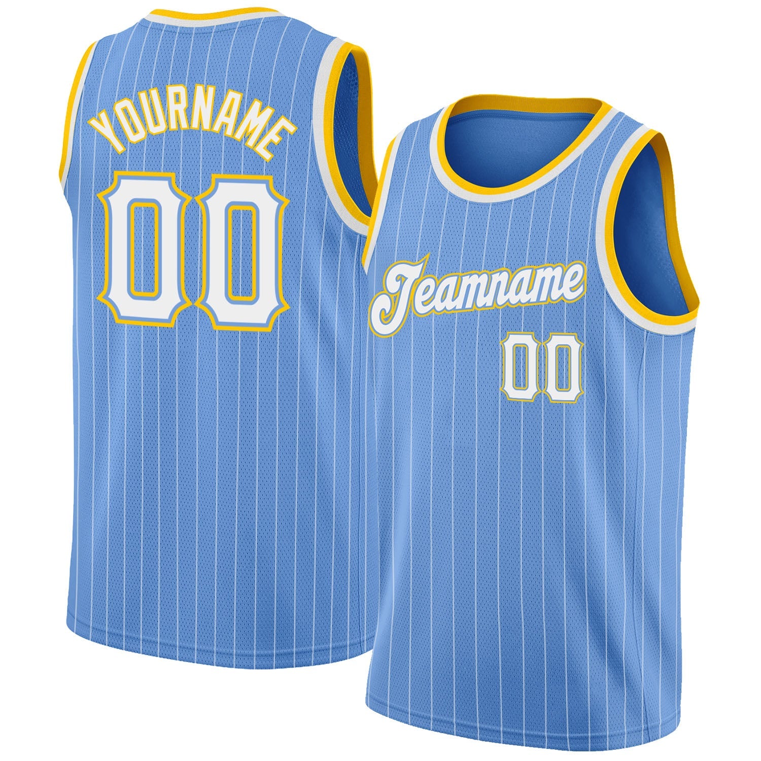 Custom Light Blue White Pinstripe White-Gold Authentic Basketball Jersey - Sky-Custom