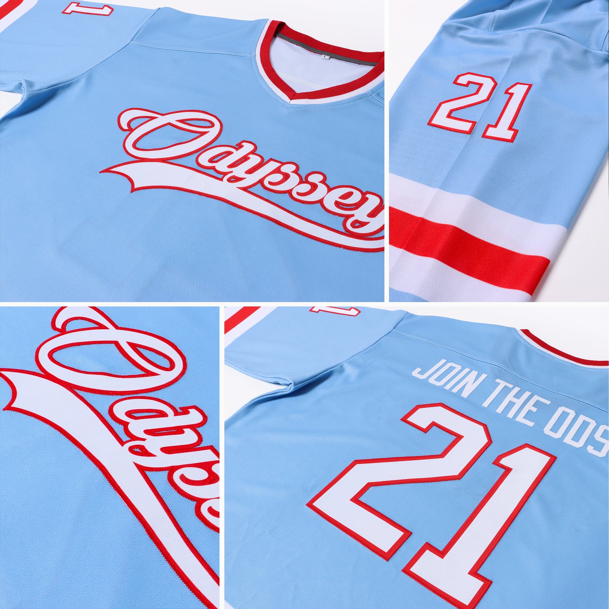 Custom Light Blue White-Red Hockey Jersey - Sky-Custom