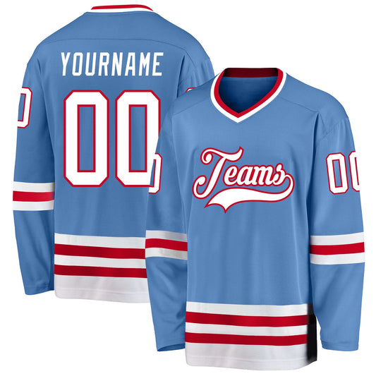 Custom Light Blue White-Red Hockey Jersey - Sky-Custom