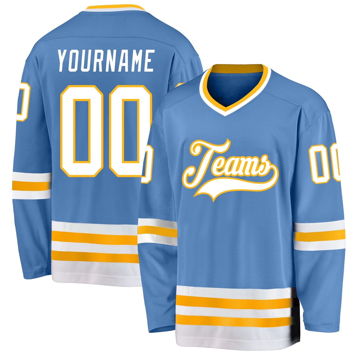 Custom Light Blue White-Gold Hockey Jersey - Sky-Custom
