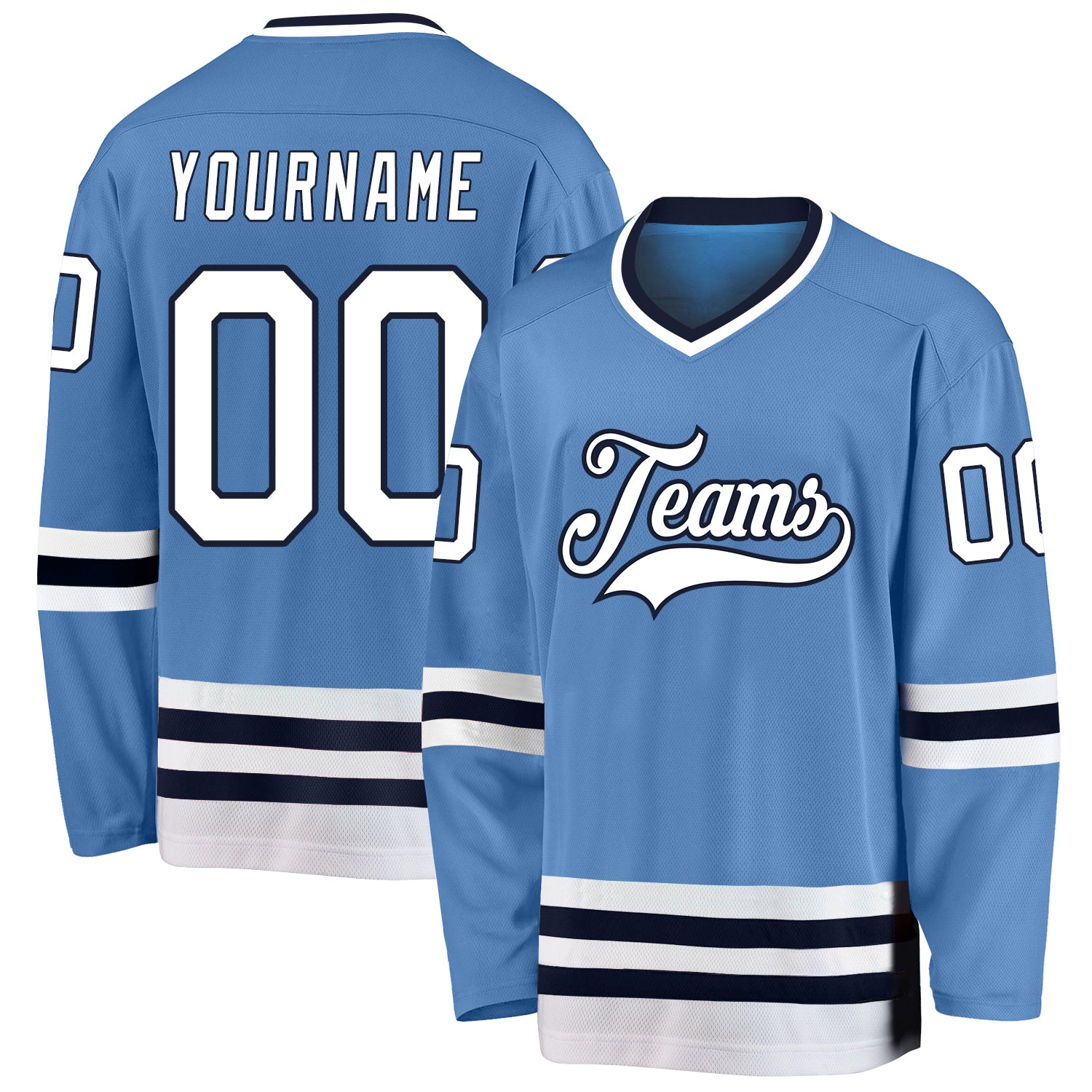 Custom Light Blue White-Navy Hockey Jersey - Sky-Custom