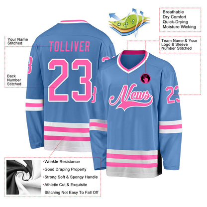 Custom Kelly Green White-Pink Hockey Jersey - Sky-Custom