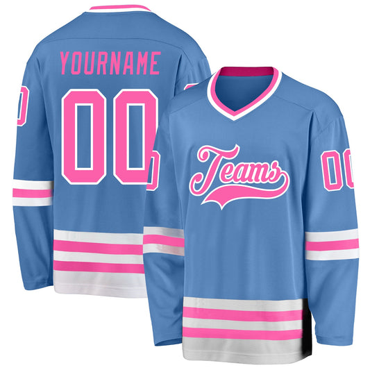 Custom Kelly Green White-Pink Hockey Jersey - Sky-Custom