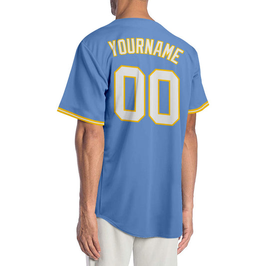 Custom Light Blue White-Gold Authentic Baseball Jersey - Sky-Custom