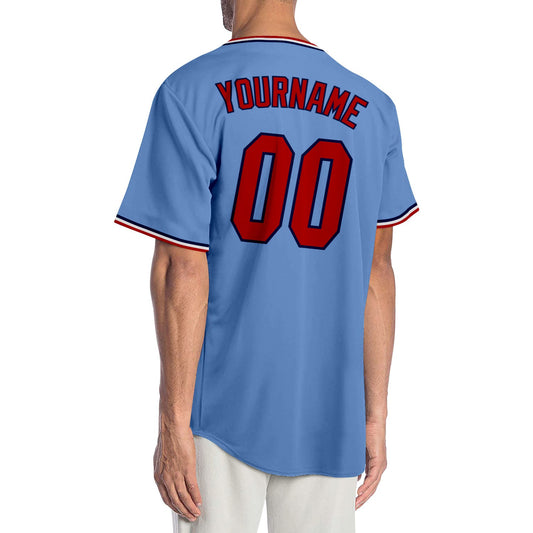 Custom Light Blue Red-Navy Authentic Baseball Jersey - Sky-Custom