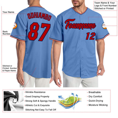 Custom Light Blue Red-Navy Authentic Baseball Jersey - Sky-Custom