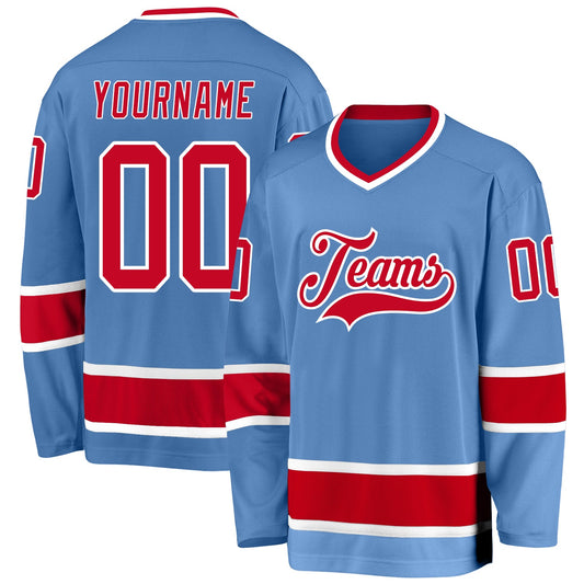Custom Light Blue Red-White Hockey Jersey - Sky-Custom