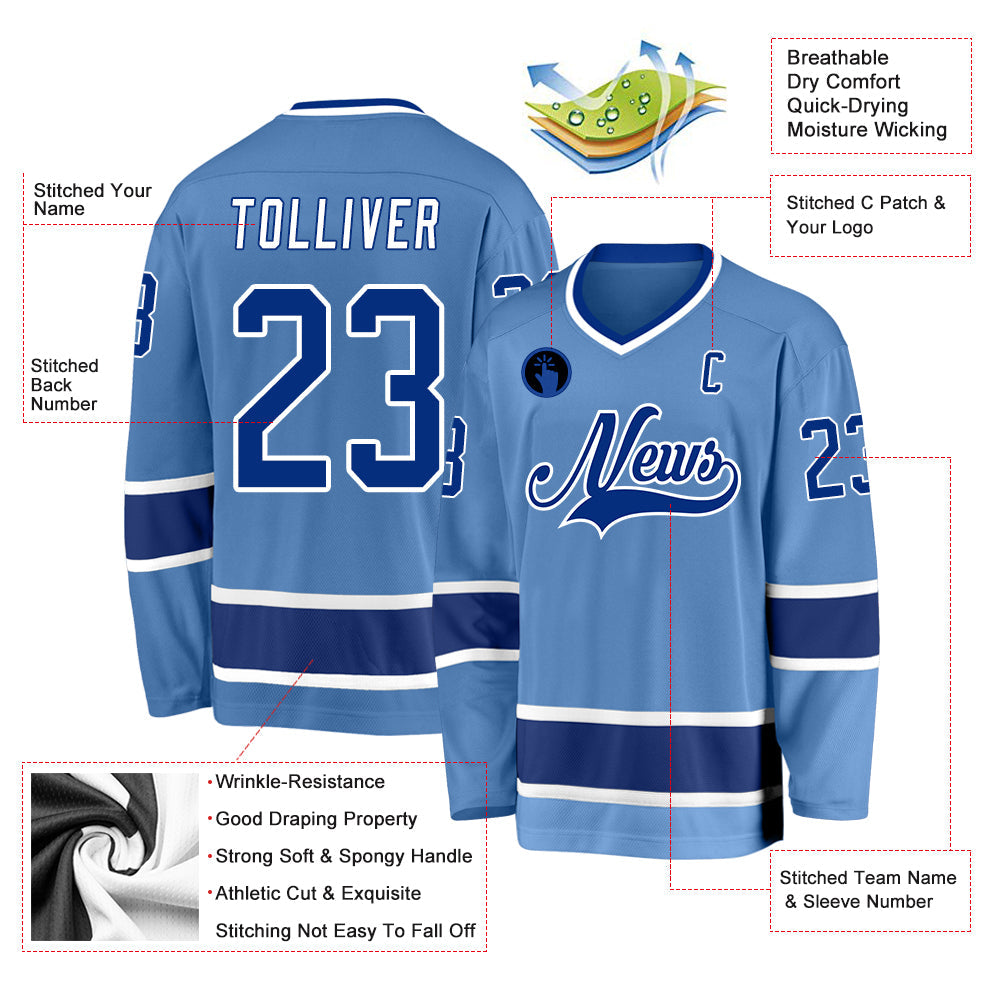 Custom Light Blue Royal-White Hockey Jersey - Sky-Custom