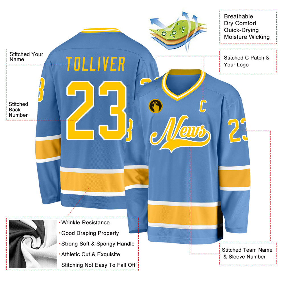 Custom Light Blue Gold-White Hockey Jersey - Sky-Custom