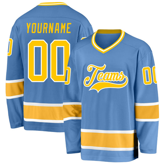 Custom Light Blue Gold-White Hockey Jersey - Sky-Custom