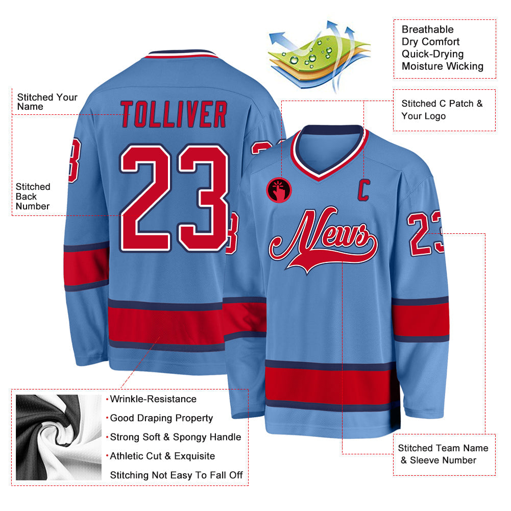 Custom Light Blue Red-Navy Hockey Jersey - Sky-Custom