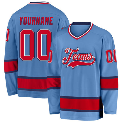 Custom Light Blue Red-Navy Hockey Jersey - Sky-Custom