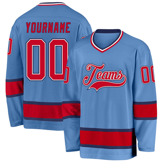 Custom Light Blue Red-Navy Hockey Jersey - Sky-Custom
