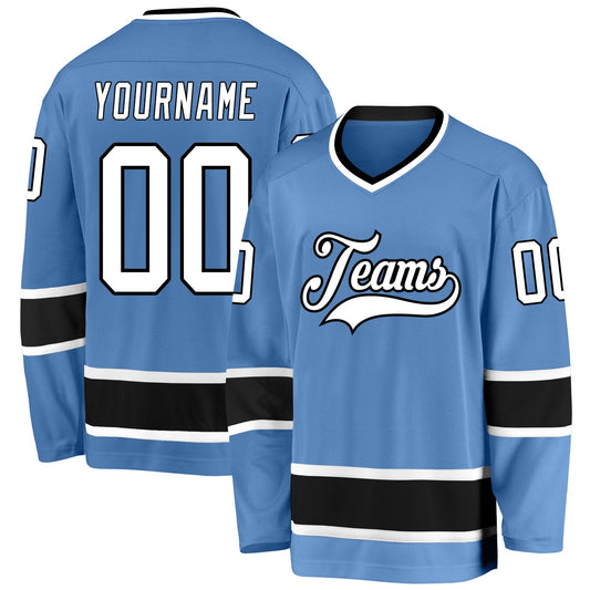 Custom Light Blue White-Black Hockey Jersey - Sky-Custom