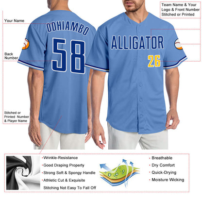 Custom Light Blue Royal-Gold Authentic Baseball Jersey - Sky-Custom