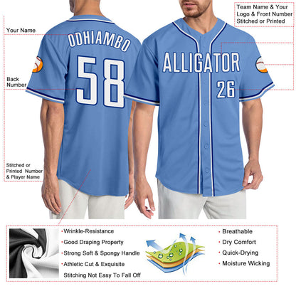 Custom Light Blue White-Royal Authentic Baseball Jersey - Sky-Custom