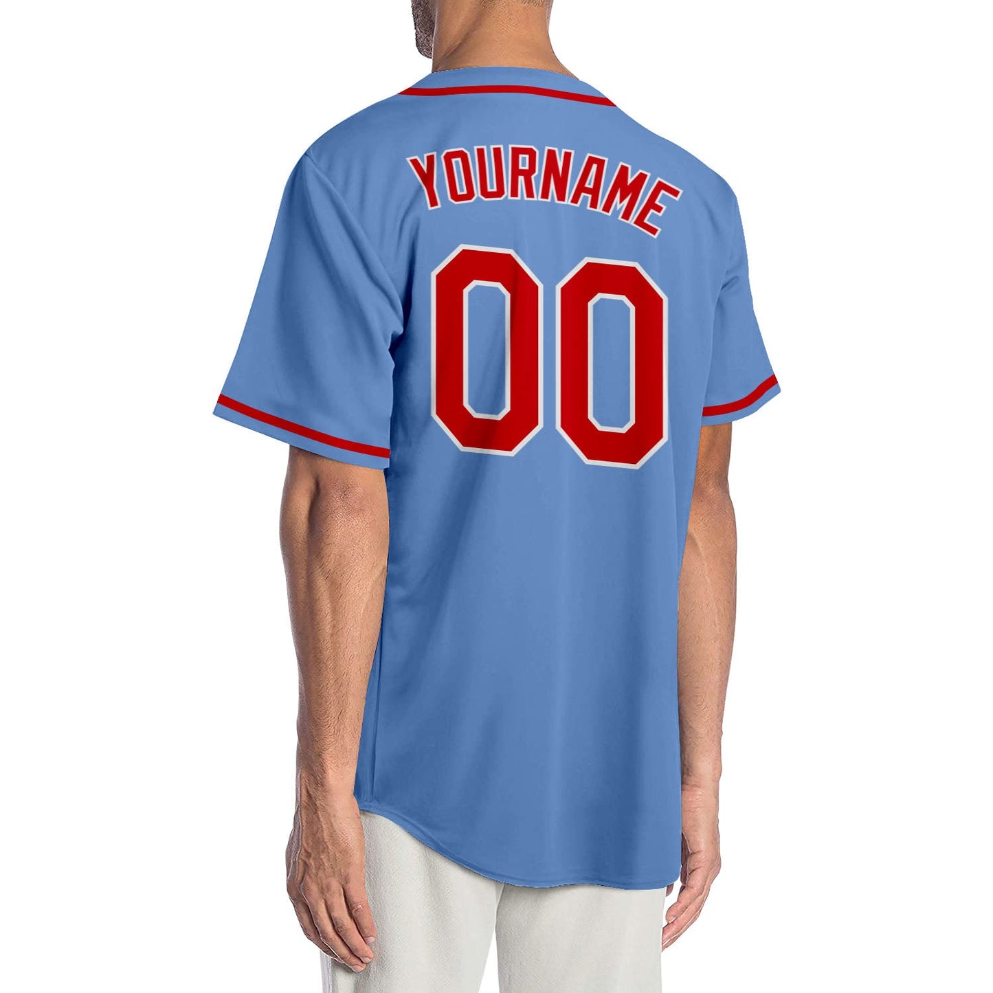 Custom Light Blue Red-White Authentic Baseball Jersey - Sky-Custom