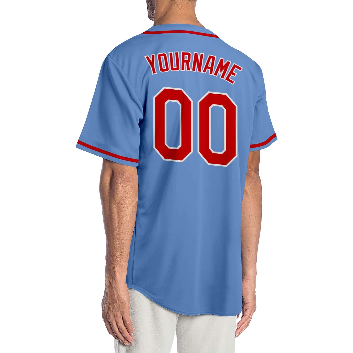 Custom Light Blue Red-White Authentic Baseball Jersey - Sky-Custom