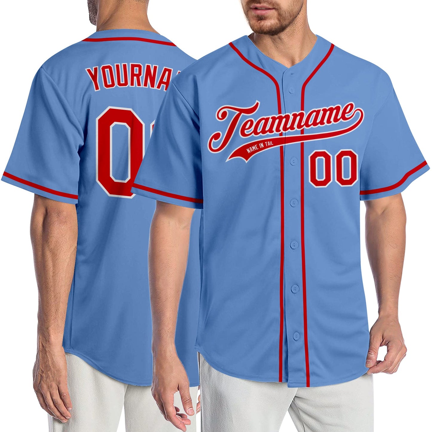 Custom Light Blue Red-White Authentic Baseball Jersey - Sky-Custom