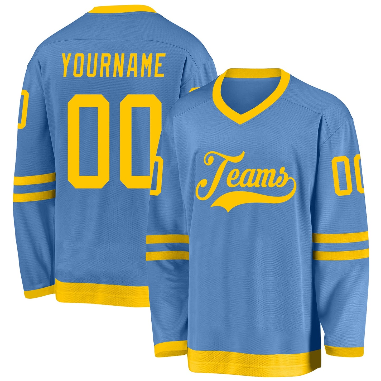Custom Light Blue Gold Hockey Jersey - Sky-Custom