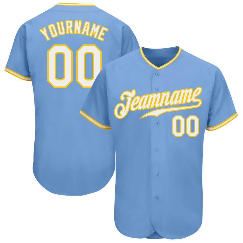 Custom Light Blue White-Gold Authentic Baseball Jersey - Sky-Custom