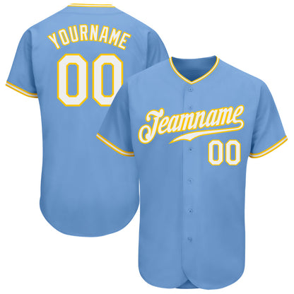Custom Light Blue White-Gold Authentic Baseball Jersey - Sky-Custom