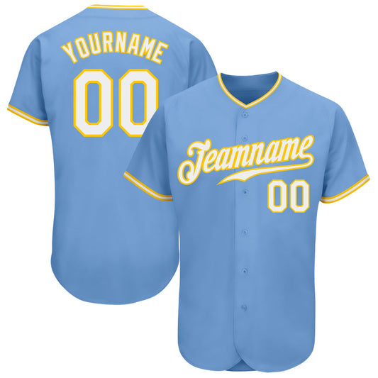 Custom Light Blue White-Gold Authentic Baseball Jersey - Sky-Custom