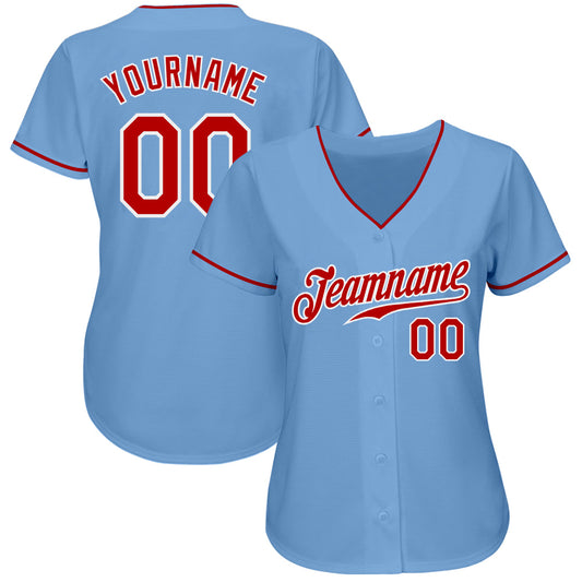 Custom Light Blue Red-White Authentic Baseball Jersey - Sky-Custom