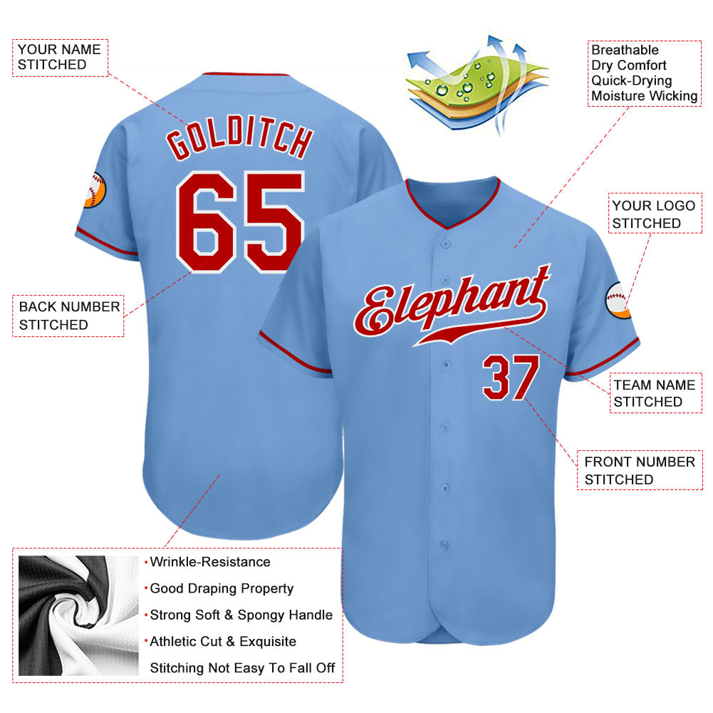 Custom Light Blue Red-White Authentic Baseball Jersey - Sky-Custom