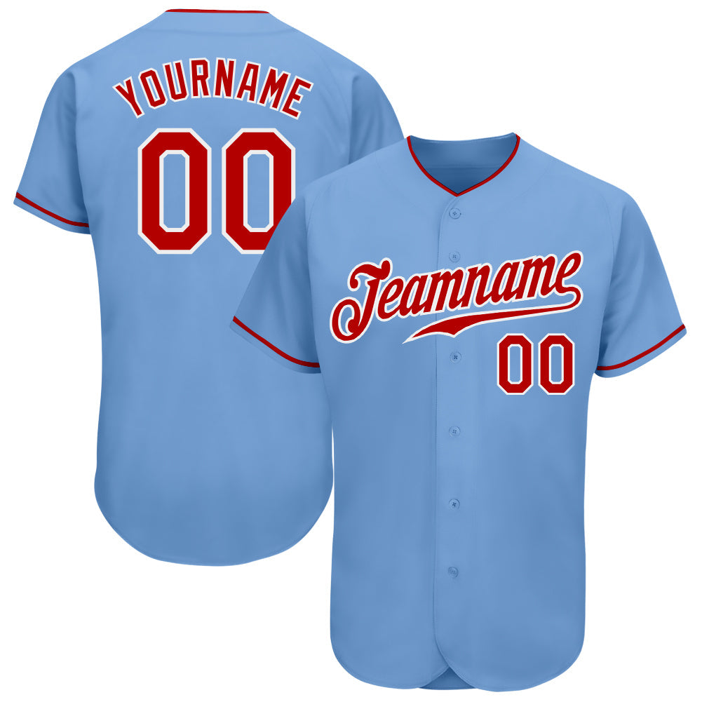 Custom Light Blue Red-White Authentic Baseball Jersey - Sky-Custom