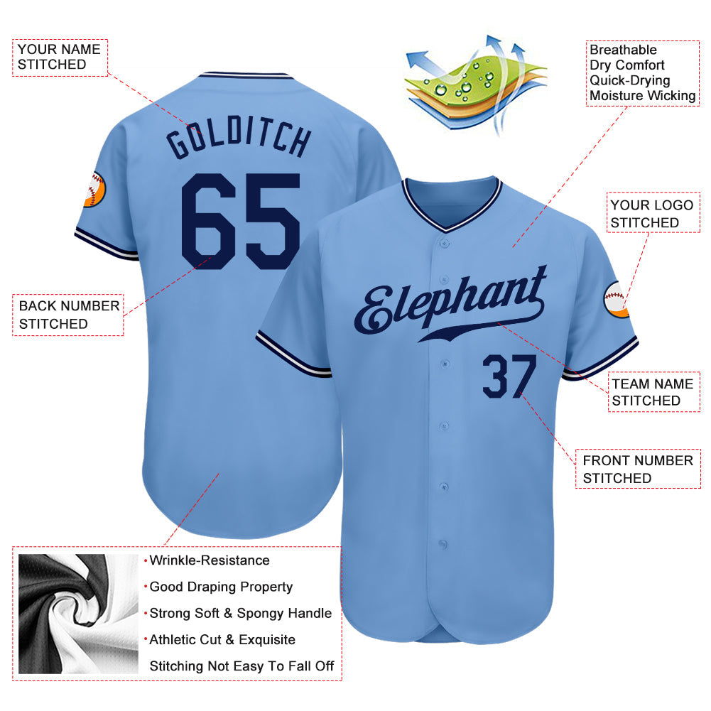 Custom Light Blue Navy-White Authentic Baseball Jersey - Sky-Custom