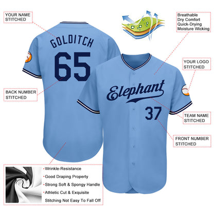 Custom Light Blue Navy-White Authentic Baseball Jersey - Sky-Custom