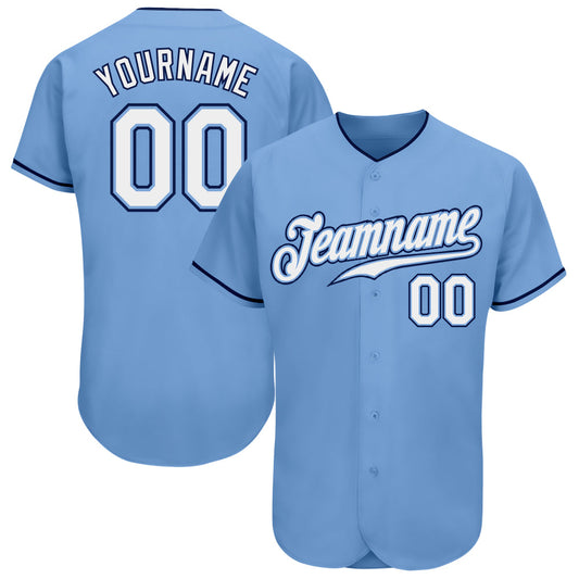 Custom Light Blue White-Navy Authentic Baseball Jersey - Sky-Custom