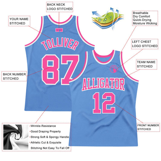 Custom Light Blue Pink-White Authentic Throwback Basketball Jersey - Sky-Custom