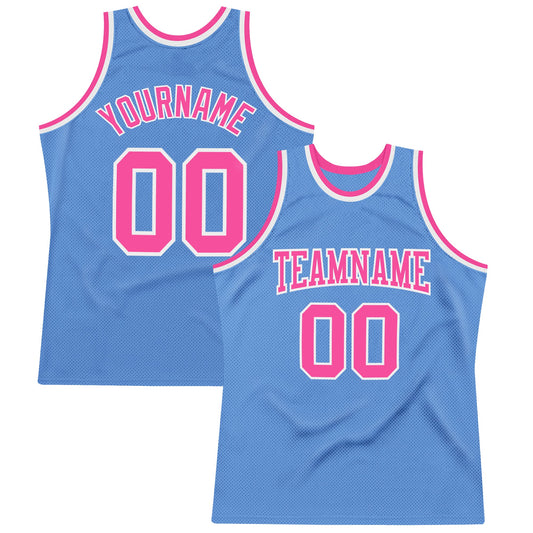 Custom Light Blue Pink-White Authentic Throwback Basketball Jersey - Sky-Custom