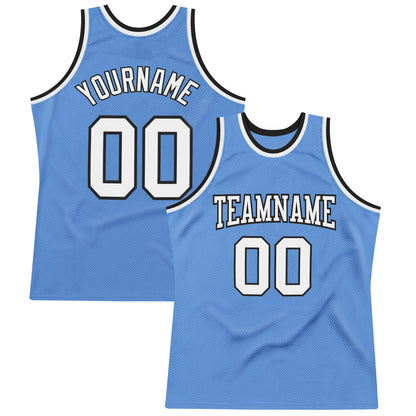 Custom Light Blue White-Black Authentic Throwback Basketball Jersey - Sky-Custom