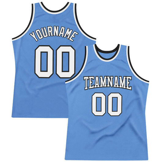 Custom Light Blue White-Black Authentic Throwback Basketball Jersey - Sky-Custom